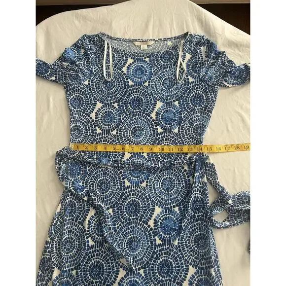 Boston Proper Mosaic Medallion Belted Maxi Dress Womens Size 4 Blue White - Picture 8 of 12